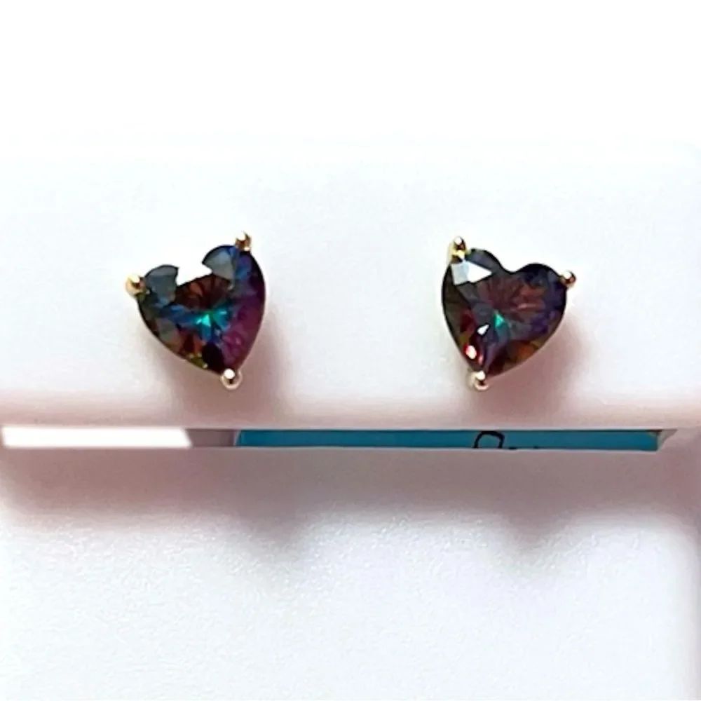 Gold Over Sterling Silver Heart Shaped 6MM Mystic Topaz Stud Earrings